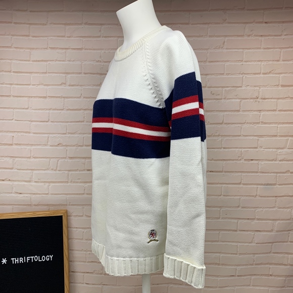 90’s Tommy Hilfiger Blue White Red Striped Sweater - Picture 5 of 8